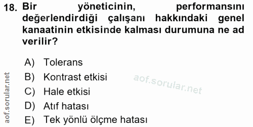 18. soru: Bir yöneticinin, performansını değerlendirdiği çalışanı hakkındaki genel kanaatinin etkisinde kalması durumuna ne ad…