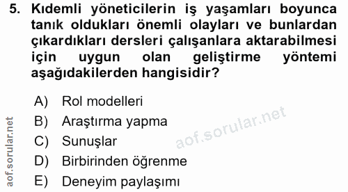 5. soru: Kıdemli yöneticilerin iş yaşamları boyunca tanık oldukları önemli olayları ve bunlardan çıkardıkları dersleri çalışan…