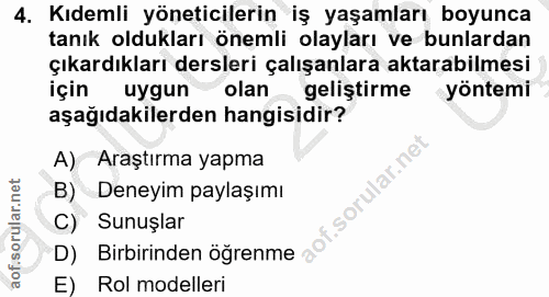 4. soru: Kıdemli yöneticilerin iş yaşamları boyunca tanık oldukları önemli olayları ve bunlardan çıkardıkları dersleri çalışan…