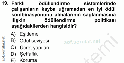 19. soru: Farklı ödüllendirme sistemlerinde çalışanların kayba uğramadan en iyi ödül kombinasyonunu almalarının sağlanmasına il…