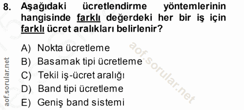 8. soru: Aşağıdaki ücretlendirme yöntemlerinin hangisinde farklı değerdeki her bir iş için farklı ücret aralıkları belirlenir?…