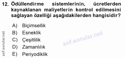 12. soru: Ödüllendirme sistemlerinin, ücretlerden kaynaklanan maliyetlerin kontrol edilmesini sağlayan özelliği aşağıdakilerden…