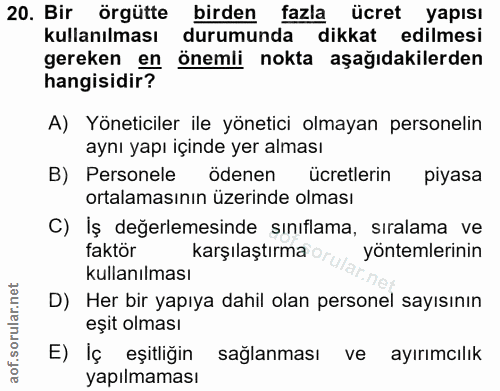 20. soru: Bir örgütte birden fazla ücret yapısı kullanılması durumunda dikkat edilmesi gereken en önemli nokta aşağıdakilerden…