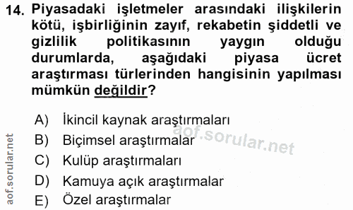 14. soru: Piyasadaki işletmeler arasındaki ilişkilerin kötü, işbirliğinin zayıf, rekabetin șiddetli ve gizlilik politikasının y…