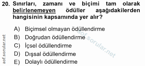 20. soru: Sınırları, zamanı ve biçimi tam olarak belirlenemeyen ödüller aşağıdakilerden hangisinin kapsamında yer alır? A) Biçi…