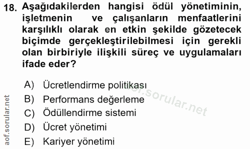 18. soru: Aşağıdakilerden hangisi ödül yönetiminin, işletmenin ve çalışanların menfaatlerini karşılıklı olarak en etkin şekilde…