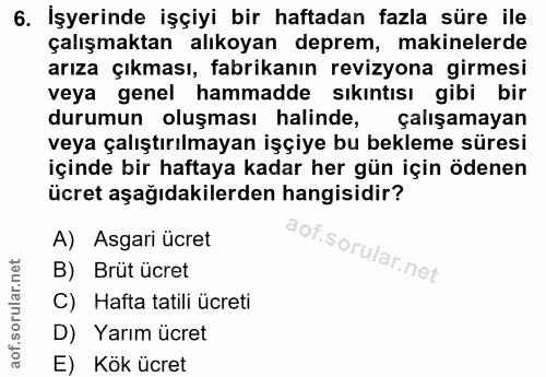 6. soru: İşyerinde işçiyi bir haftadan fazla süre ile çalışmaktan alıkoyan deprem, makinelerde arıza çıkması, fabrikanın reviz…