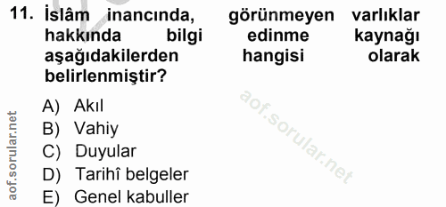11. soru: islâm inancında, görünmeyen varlıklar hakkında bilgi edinme kaynağı aşağıdakilerden hangisi olarak belirlenmiştir? A)…