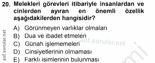 20. soru: Melekleri görevleri itibariyle insanlardan ve cinlerden ayıran en önemli özellik aşağıdakilerden hangisidir? A) Görün…