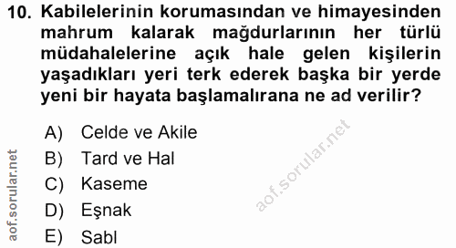 10. soru: Kabilelerinin korumasından ve himayesinden mahrum kalarak mağdurlarının her türlü müdahalelerine açık hale gelen kişi…