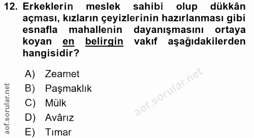 12. soru: Erkeklerin meslek sahibi olup dükkân açması, kızların çeyizlerinin hazırlanması gibi esnafla mahallenin dayanışmasını…