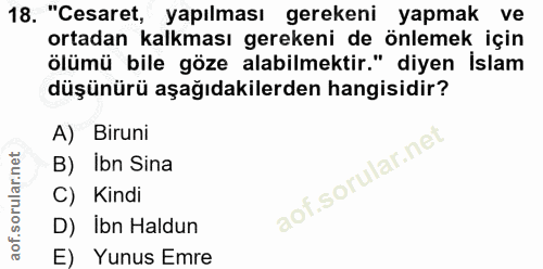 18. soru: "Cesaret, yapılması gerekeni yapmak ve ortadan kalkması gerekeni de önlemek için ölümü bile göze alabilmektir." diyen…