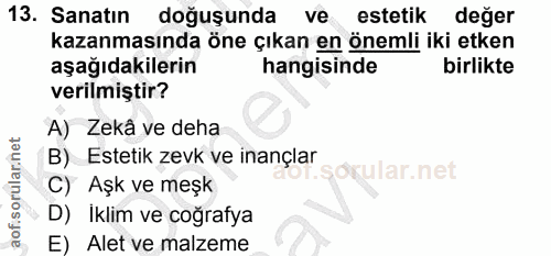 13. soru: Sanatın doğuşunda ve estetik değer kazanmasında öne çıkan en önemli iki etken aşağıdakilerin hangisinde birlikte veri…