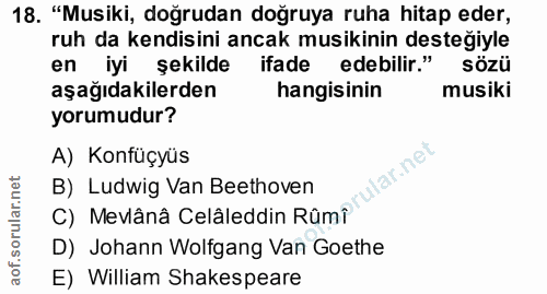 18. soru: "Musiki, doğrudan doğruya ruha hitap eder, ruh da kendisini ancak musikinin desteğiyle en iyi şekilde ifade edebilir.…