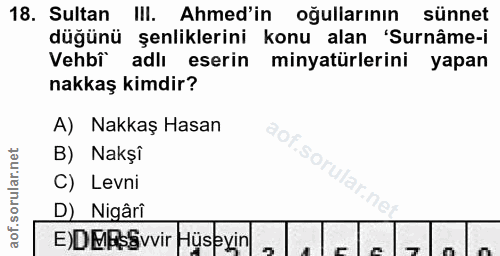 18. soru: Sultan III. Ahmed'in oğullarının sünnet düğünü şenliklerini konu alan 'Surnâme-i Vehbî adlı eserin minyatürlerini yap…
