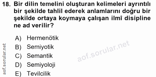 18. soru: Bir dilin temelini oluşturan kelimeleri ayrıntılı bir şekilde tahlil ederek anlamlarını doğru bir şekilde ortaya koym…