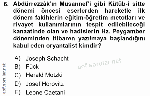 6. soru: Abdürrezzâk'ın Musannef'i gibi Kütüb-i sitte dönemi öncesi eserlerden hareketle ilk dönem fakihlerin eğitim-öğretim m…