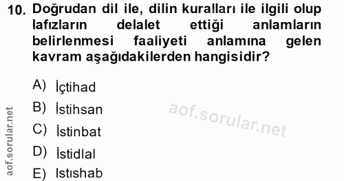 10. soru: Doğrudan dil ile, dilin kuralları ile ilgili olup lafızların delalet ettiği anlamların belirlenmesi faaliyeti anlamin…