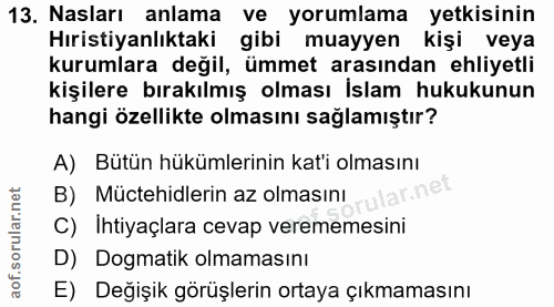 13. soru: Nasları anlama ve yorumlama yetkisinin Hıristiyanlıktaki gibi muayyen kişi veya kurumlara değil, ümmet arasından ehli…