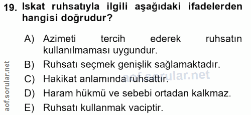 19. soru: Iskat ruhsatıyla ilgili aşağıdaki ifadelerden hangisi doğrudur? A) Azimeti tercih ederek ruhsatın kullanılmaması uygu…