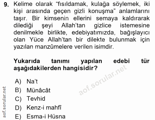 9. soru: Kelime olarak "fısıldamak, kulağa söylemek, iki kişi arasında geçen gizli konuşma" anlamlarını taşır. Bir kimsenin el…