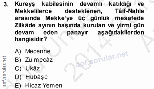 3. soru: Kureyş kabilesinin devamlı katıldığı ve Mekkelilerce desteklenen, Tâif-Nahle arasında Mekke'ye üç günlük mesafede Zil…