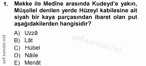 1. soru: Mekke ile Medîne arasında Kudeyd'e yakın, Müşellel denilen yerde Hüzeyl kabilesine ait siyah bir kaya parçasından iba…