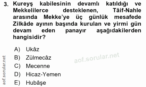3. soru: Kureyş kabilesinin devamlı katıldığı ve Mekkelilerce desteklenen, Tâif-Nahle arasında Mekke'ye üç günlük mesafede Zil…