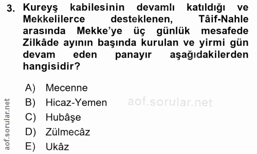 3. soru: Kureyş kabilesinin devamlı katıldığı ve Mekkelilerce desteklenen, Tâif-Nahle arasında Mekke'ye üç günlük mesafede Zil…