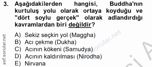 3. soru: Aşağıdakilerden hangisi, Buddha'nın kurtuluş yolu olarak ortaya koyduğu ve "dört soylu gerçek" olarak adlandırdığı ka…
