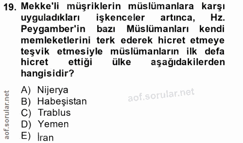 19. soru: Mekke'li müşriklerin müslümanlara karşı uyguladıkları işkenceler artinca, Hz. Peygamber'in bazı Müslümanları kendi me…