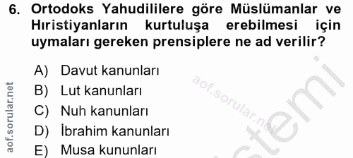 6. soru: Ortodoks Yahudililere göre Müslümanlar ve Hıristiyanların kurtuluşa erebilmesi için uymaları gereken prensiplere ne a…
