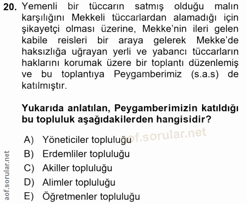 20. soru: Yemenli bir tüccarın satmış olduğu malın karşılığını Mekkeli tüccarlardan alamadığı için şikayetçi olması üzerine, Me…