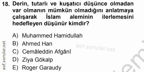 18. soru: Derin, tutarlı ve kuşatıcı düşünce olmadan var olmanın mümkün olmadığını anlatmaya çalışarak islam aleminin ilerlemes…