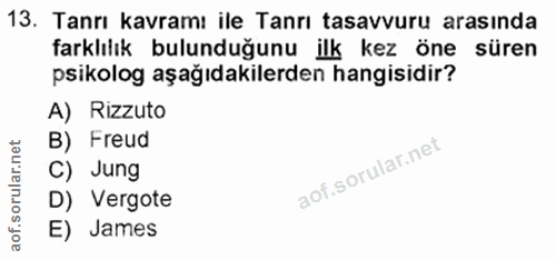 13. soru: Tanrı kavramı ile Tanrı tasavvuru arasında farklılık bulunduğunu ilk kez öne süren psikolog aşağıdakilerden hangisidi…