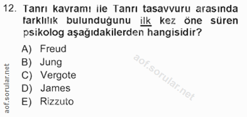 12. soru: Tanrı kavramı ile Tanrı tasavvuru arasında farklılık bulunduğunu ilk kez öne süren psikolog aşağıdakilerden hangisidi…