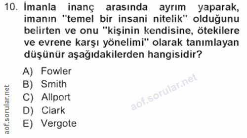 10. soru: Imanla inanç arasında ayrım yaparak, imanın "temel bir insani nitelik" olduğunu belirten ve onu "kişinin kendisine, ö…