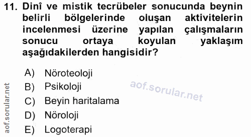 11. soru: Dinî ve mistik tecrübeler sonucunda beynin belirli bölgelerinde oluşan aktivitelerin incelenmesi üzerine yapılan çalı…