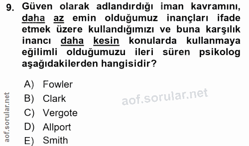 9. soru: Güven olarak adlandırdığı iman kavramını, daha az emin olduğumuz inançları ifade etmek üzere kullandığımızı ve buna k…