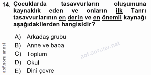 14. soru: Çocuklarda tasavvurların oluşumuna kaynaklık eden ve onların ilk Tanrı tasavvurlarının en derin ve en önemli kaynağı…