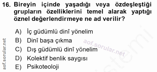 16. soru: Bireyin içinde yaşadığı veya özdeşleştiği grupların özelliklerini temel alarak yaptığı öznel değerlendirmeye ne ad ve…