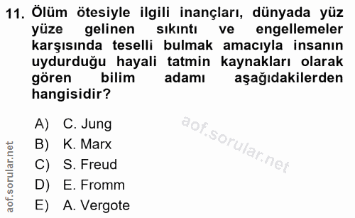 11. soru: Ölüm ötesiyle ilgili inançları, dünyada yüz yüze gelinen sikintı ve engellemeler karşısında teselli bulmak amacıyla i…