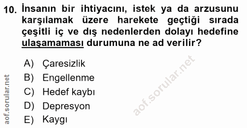 10. soru: İnsanın bir ihtiyacını, istek ya da arzusunu karşılamak üzere harekete geçtiği sırada çeşitli iç ve dış nedenlerden d…