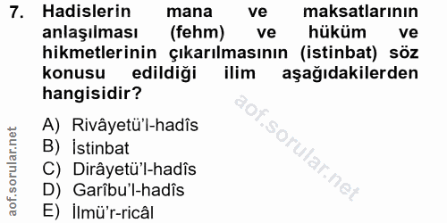 7. soru: Hadislerin mana ve maksatlarının anlaşılması (fehm) ve hüküm ve hikmetlerinin çıkarılmasının (istinbat) söz konusu ed…
