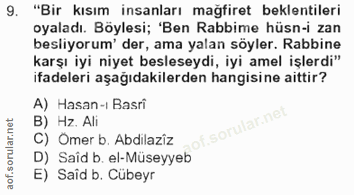 9. soru: "Bir kısım insanları mağfiret beklentileri oyaladı. Böylesi; 'Ben Rabbime hüsn-i zan besliyorum' der, ama yalan söyle…