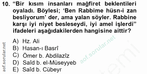 10. soru: "Bir kısım insanları mağfiret beklentileri oyaladı. Böylesi; 'Ben Rabbime hüsn-i zan besliyorum' der, ama yalan söyle…