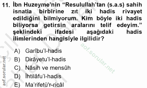 11. soru: Ibn Huzeyme'nin "Resulullah'tan (s.a.s) sahih isnatla birbirine zıt iki hadis rivayet edildiğini bilmiyorum. Kim böyl…