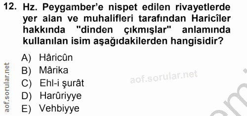 12. soru: Hz. Peygamber'e nispet edilen rivayetlerde yer alan ve muhalifleri tarafından Haricîler hakkında "dinden çıkmışlar" a…