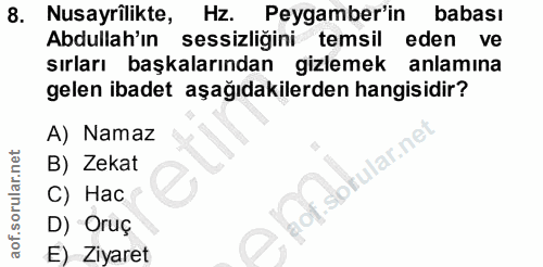 8. soru: Nusayrilikte, Hz. Peygamber'in babası Abdullah'ın sessizliğini temsil eden ve sırları başkalarından gizlemek anlamina…