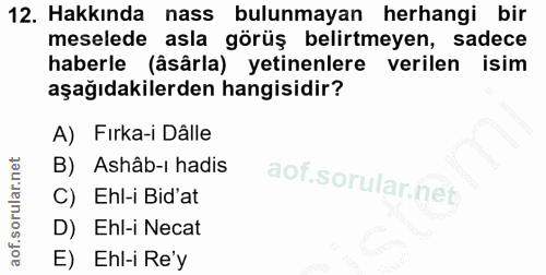 12. soru: Hakkında nass bulunmayan herhangi bir meselede asla görüş belirtmeyen, sadece haberle (âsârla) yetinenlere verilen is…